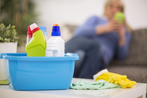 Carpet cleaning team monitoring safety standards during routine operations